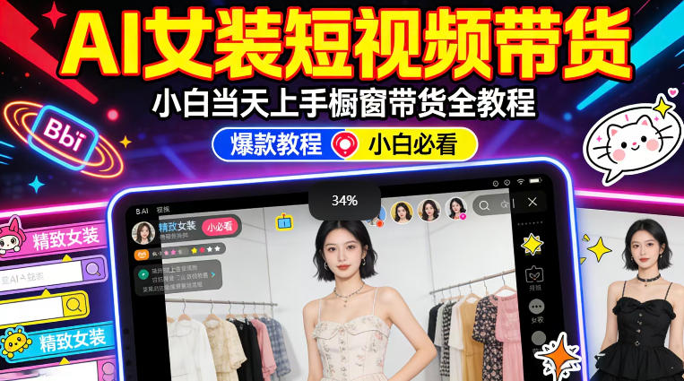 AI女装短视频橱窗带货：小白零门槛当天上手，高佣金爆款轻松賺！-51云资源