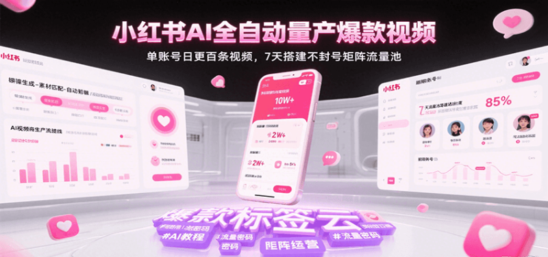小红书AI全自动量产爆款视频，单账号日更百条视频，7天搭建不封号矩阵流量池（更新）-51云资源