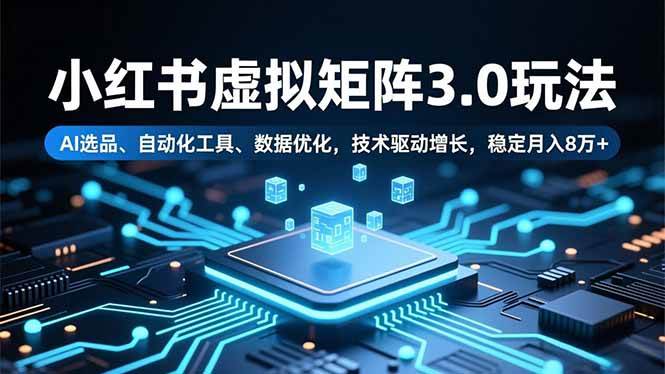 (16656期)小红书虚拟矩阵3.0玩法,AI选品、自动化工具、数据优化,技术驱动增长,稳定月入8万