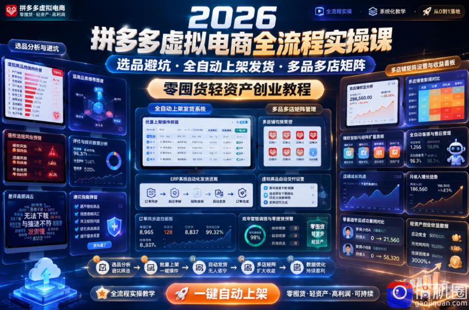 2026拼多多虚拟电商全流程实操课，选品避坑・全自动上架发货・多品多店矩阵，零囤货轻资产创业教程-51云资源