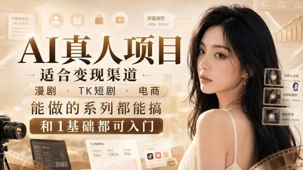 AI真人项目，适合变现渠道，漫剧，TK短剧，电商，能做的系列都能搞，0和1基础都可入门-51云资源