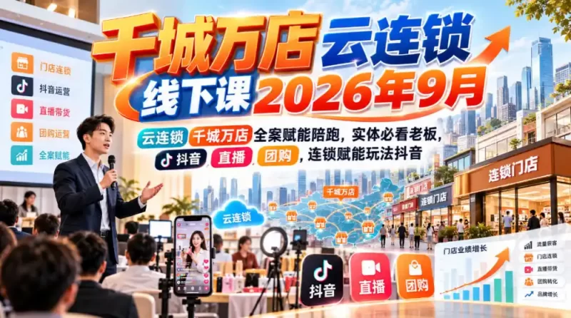 千城万店云连锁线下课2026年9月，云连锁千城万店全案赋能陪跑，实体必看老板，抖音，直播，团购，连锁赋能玩法抖音-51云资源