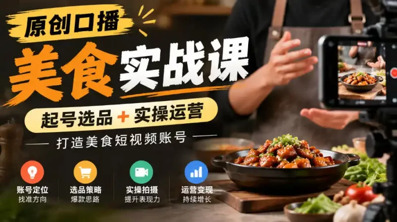 原创口播美食实战课,起号选品 实操运营,打造美食短视频账号-51云资源