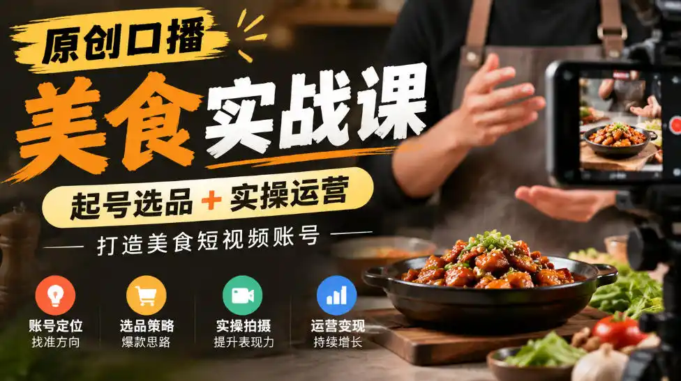 原创口播美食实战课，起号选品 实操运营，打造美食短视频账号-51云资源
