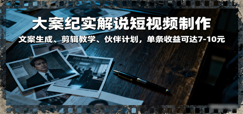 大案纪实解说短视频制作,文案生成、剪辑教学、伙伴计划,单条收益可达7-10元-51云资源