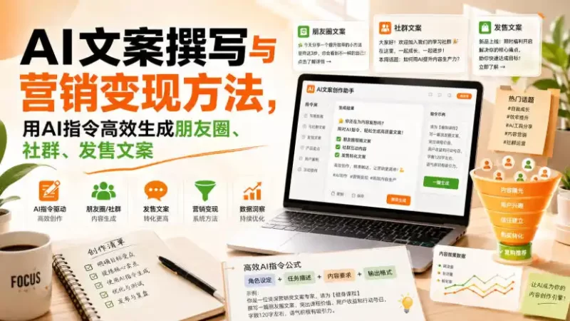 AI文案撰写与营销变现方法，用AI指令高效生成朋友圈、社群、发售文案-51云资源