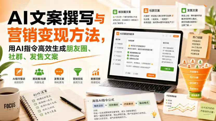 AI文案撰写与营销变现方法,用AI指令高效生成朋友圈、社群、发售文案-51云资源