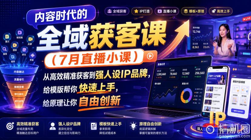 内容时代的全域获客课(7月直播小课)，从高效精准获客到强人设IP品牌，给模版帮你快速上手，给原理让你自由创新-51云资源