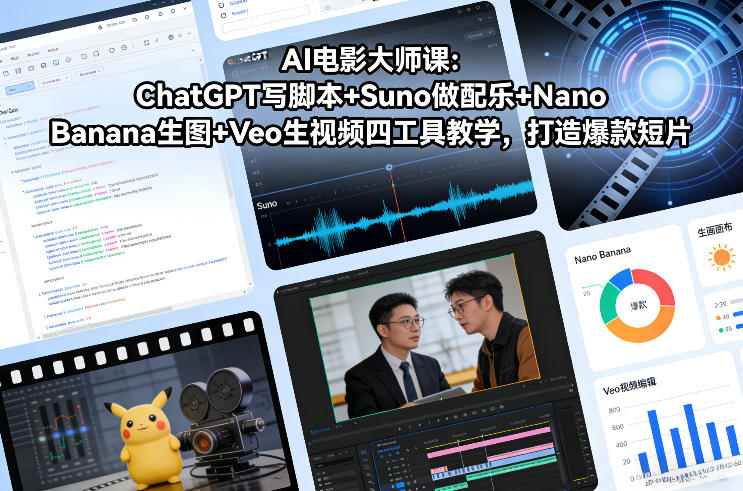 AI电影大师课：ChatGPT写脚本 Suno做配乐 Nano Banana生图 Veo生视频，打造爆款短片-51云资源