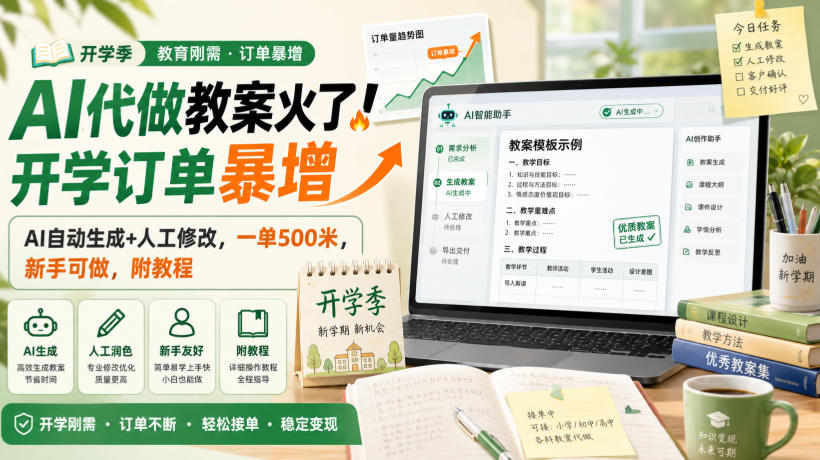 AI代做教案火了！开学订单暴增，AI自动生成 人工修改，一单500米，新手可做，附教程【揭秘】-51云资源