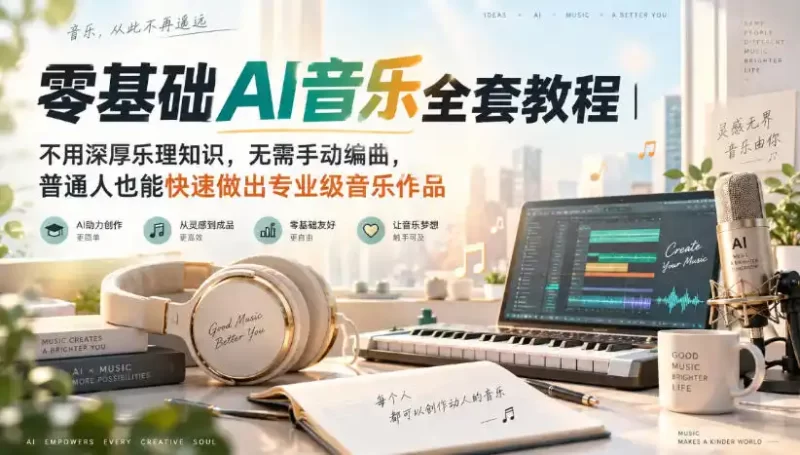 零基础AI音乐全套教程｜不用深厚乐理知识，无需手动编曲，普通人也能快速做出专业级音乐作品-51云资源