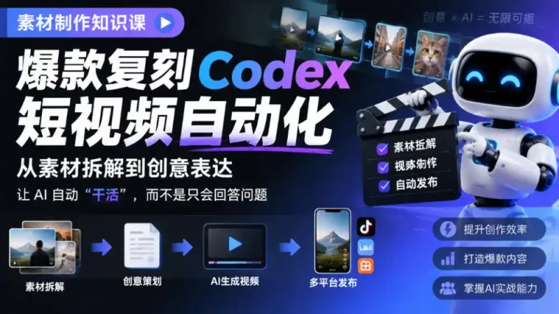 素材制作知识课,爆款复刻Codex短视频自动化,从素材拆解到创意表达,让AI自动“干活”,而不是只会回答问题-51云资源