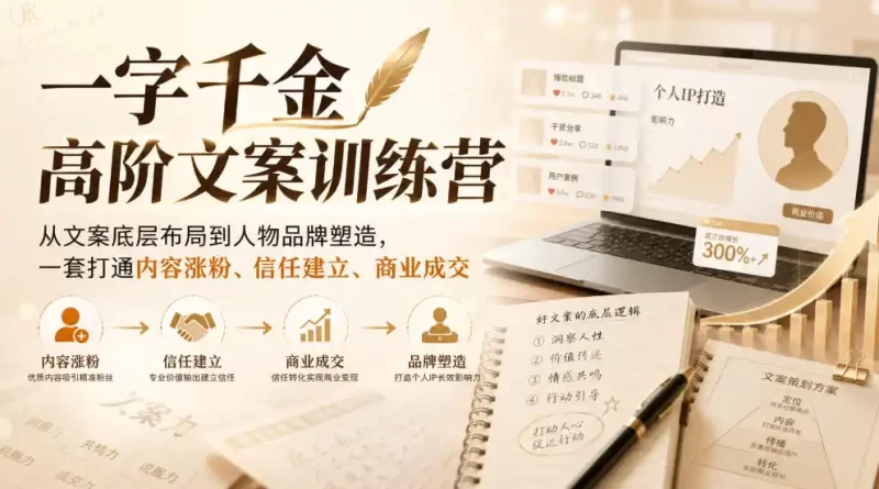 一字千金高阶文案训练营,从文案底层布局到人物品牌塑造,一套打通内容涨粉、信任建立、商业成交-51云资源