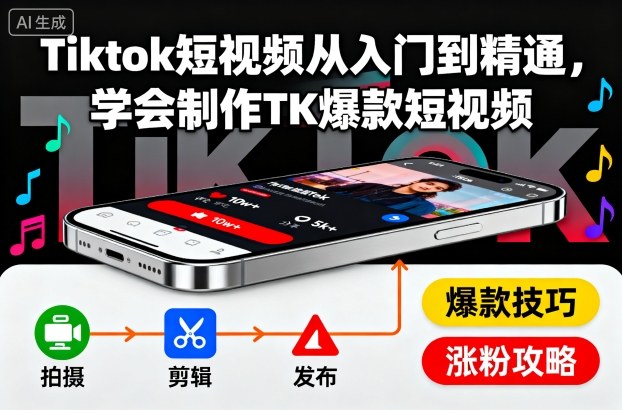Tiktok短视频从入门到精通,学会制作TK爆款短视频-51云资源