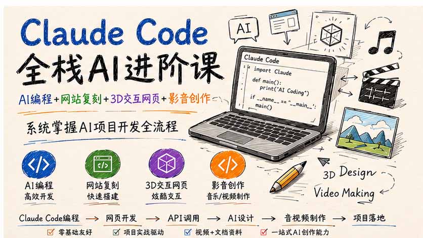 Claude Code全栈AI进阶课；AI编程 网站复刻 3D交互网页 影音创作，系统掌握AI项目开发全流程-51云资源