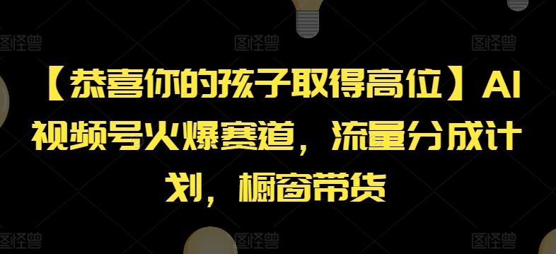 【恭喜你的孩子取得高位】AI视频号火爆赛道，流量分成计划，橱窗带货【揭秘】-51云资源