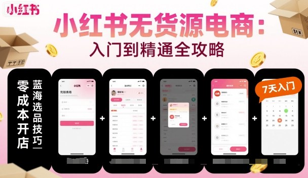 小红书无货源电商，入门到精通，开店 选品 笔记 剪辑 赛道 内容-51云资源