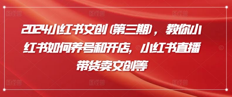 2024小红书文创(第三期),教你小红书如何养号和开店,小红书直播带货卖文创等