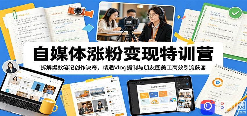 自媒体涨粉变现特训营：拆解爆款笔记创作诀窍，精通Vlog摄制与朋友圈美工高效引流获客-51云资源
