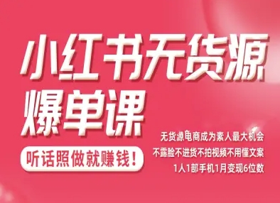 小红书无货源爆单课,不露脸不进货不拍视频不用懂文案1人1部手机1月变现5位数-51云资源