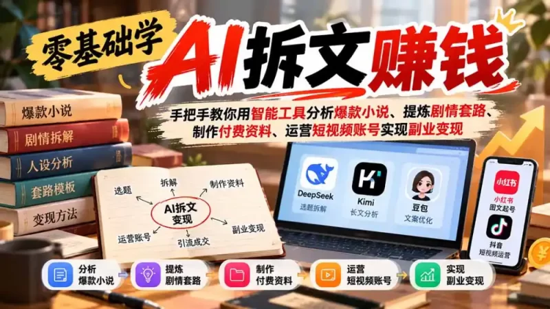 零基础学AI拆文赚钱:手把手教你用智能工具分析爆款小说、提炼剧情套路、制作付费资料、运营短视频账号实现副业变现-51云资源