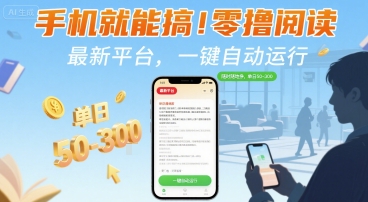 手机就能搞!零撸阅读挂G,最新平台,一键自动运行,随时随地挣,单日50-3张 【揭秘】-51云资源