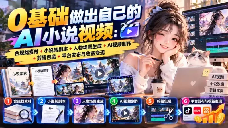 0基础做出自己的AI小说视频：合规找素材 小说转剧本 人物场景生成 AI视频制作 剪辑包装 平台发布与收益变现-51云资源