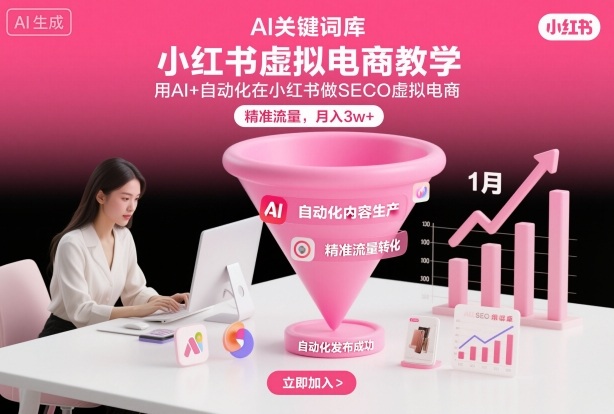 小红书虚拟电商项目,用AI 自动化在小红书做SEO虚拟电商,精准流量,月入3w