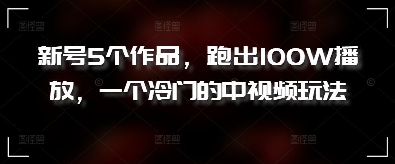 新号5个作品，跑出100W播放，一个冷门的中视频玩法【揭秘】-51云资源