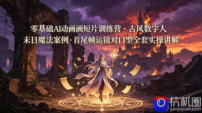 零基础AI动画短片训练营,古风数字人末日魔法案例,首尾帧运镜对口型全套实操讲解