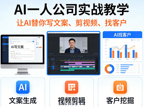 AI一人公司实战教学,让AI替你写文案、剪视频、找客户-51云资源
