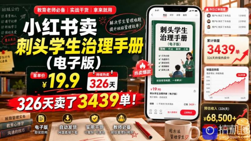 小红书卖刺头学生治理手册(电子版),客单价19.9,326天卖了3439单!-51云资源