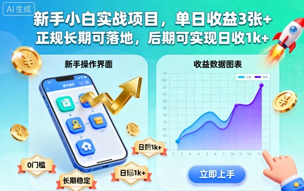 新手小白实战项目，单日收益3张 ，正规长期可落地，后期可实现日收1k 【揭秘】-51云资源