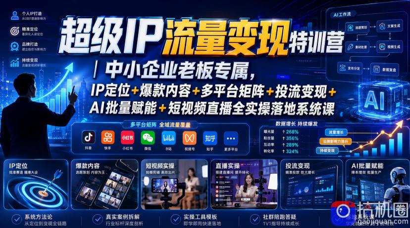 超级IP流量变现特训营|中小企业老板专属,IP定位 爆款内容 多平台矩阵 投流变现 AI批量赋能 短视频直播全实操落地系统课-51云资源
