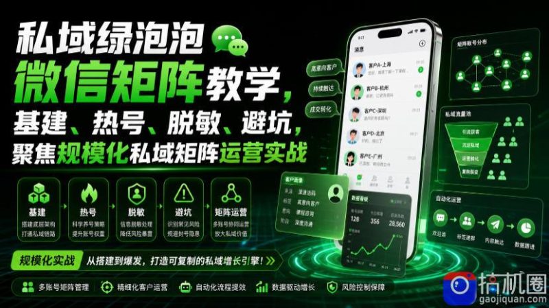 私域绿泡泡微信矩阵教学，基建、热号、脱敏、避坑，聚焦规模化私域矩阵运营实战-51云资源