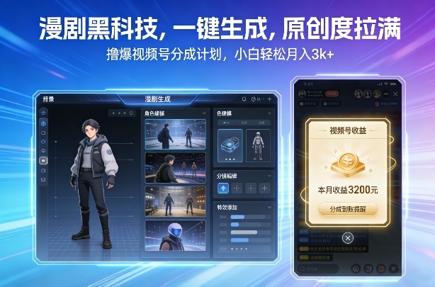 漫剧黑科技,一键生成,原创度拉满,撸爆视频号分成计划,小白轻松月入3k