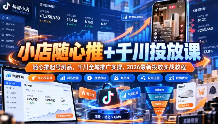 小店随心推 千川投放课|随心推起号测品,千川全域推广实操,2026最新投放实战教程