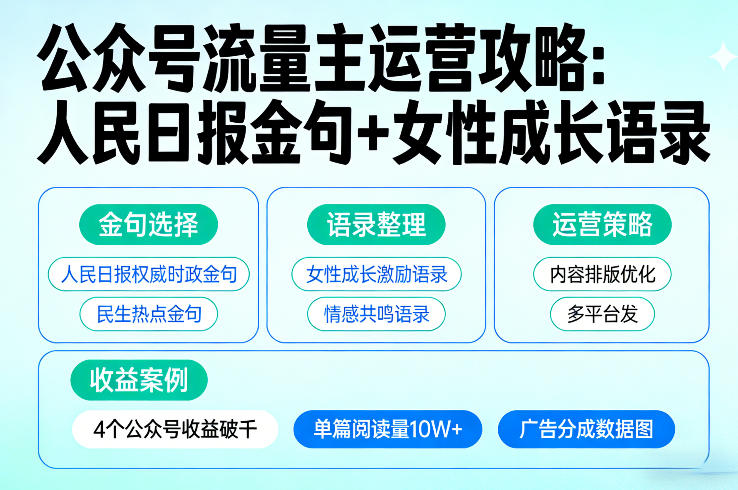 利用人民日报金句 女性成长语录做公众号流量主,4个公众号收益破千