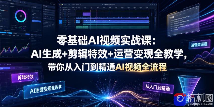 零基础AI视频实战课：AI生成 剪辑特效 运营变现全教学，带你从入门到精通AI视频全流程