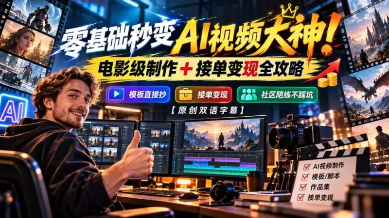 零基础秒变AI视频大神！电影级制作   接单变现全攻略，模板直接抄，社区陪练不踩坑【原创双语字幕】-51云资源