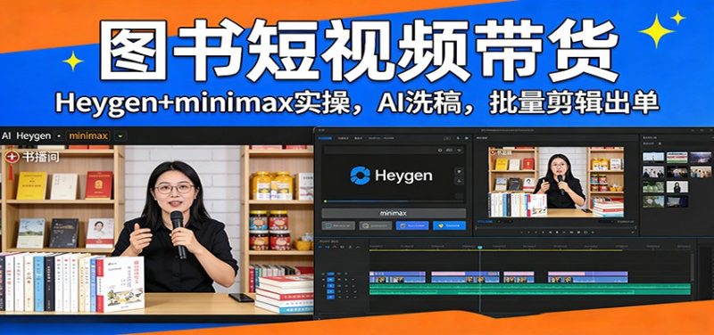 图书短视频带货:Heygen minimax实操,AI洗稿 ,批量剪辑出单-51云资源