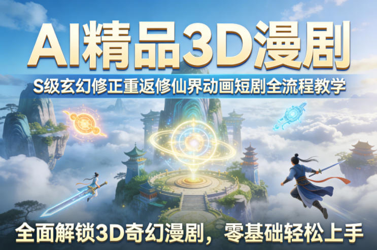 AI精品3D漫剧S级玄幻修正重返修仙界动画短剧全流程教学，全面解锁3D奇幻漫剧，零基础轻松上手-51云资源
