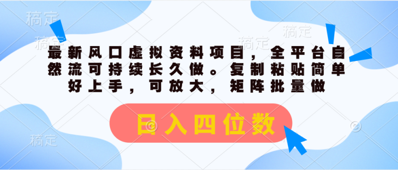 （11509期）最新风口虚拟资料项目，全平台自然流可持续长久做。复制粘贴 日入四位数-51云资源
