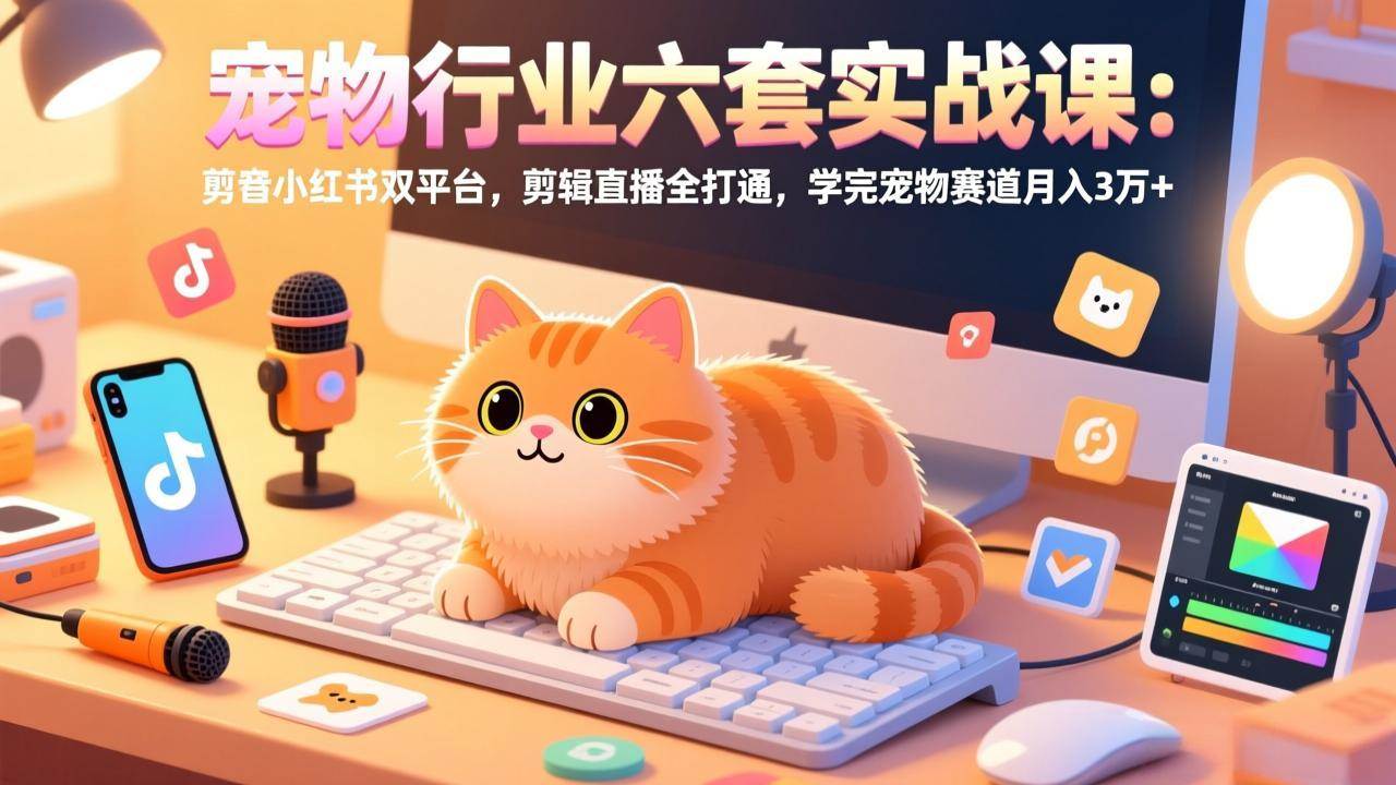 （17411期）宠物行业六套实战课：抖音小红书双平台，剪辑直播全打通，学完宠物赛道月入3万 
