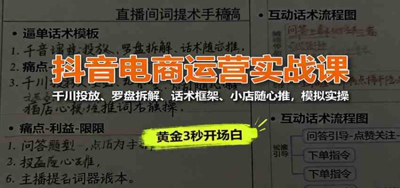 抖音电商运营实战课:千川投放、罗盘拆解、话术框架、小店随心推,模拟实操-51云资源