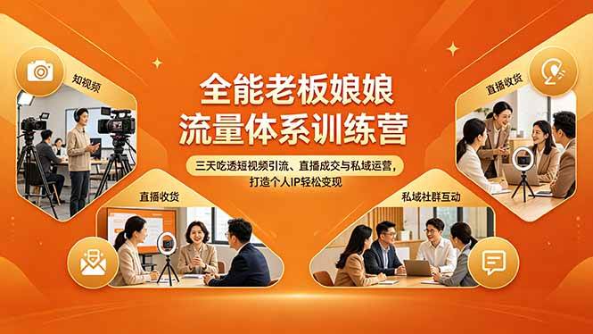 (18187期)全能老板娘流量体系训练营,三天吃透短视频引流、直播成交与私域运营,打造个人IP轻松变现