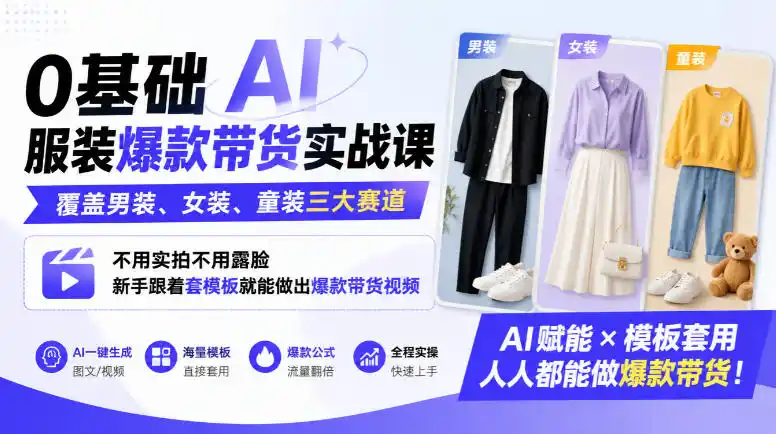 0基础AI服装爆款带货实战课｜覆盖男装、女装、童装三大赛道，不用实拍不用露脸，新手跟着套模板就能做出爆款带货视频(更新1010)-51云资源