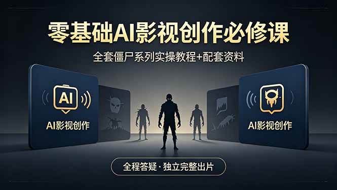 （18185期）零基础AI影视创作必修课，全套僵尸系列实操教程加配套资料，全程答疑带你独立完整出片-51云资源