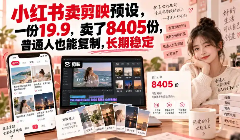小红书卖剪映预设,一份19.9,卖了8405份,普通人也能复制,长期稳定-51云资源