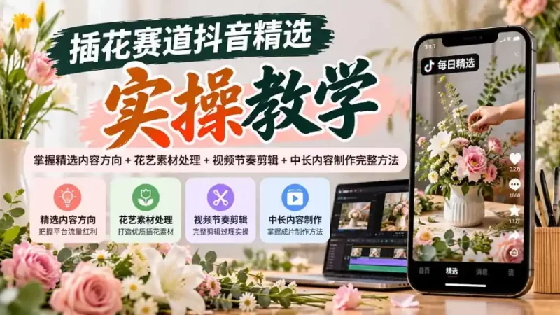 插花赛道抖音精选实操教学：掌握精选内容方向 花艺素材处理 视频节奏剪辑 中长内容制作完整方法-51云资源
